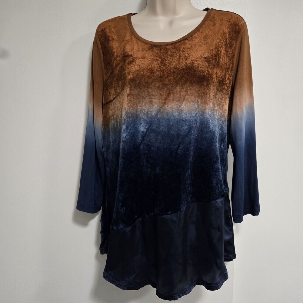 Zenergy Size 1 (M) Blue Rust Ombre Multicolor Rayon Blend Velvety Fabric‎ Tunic
